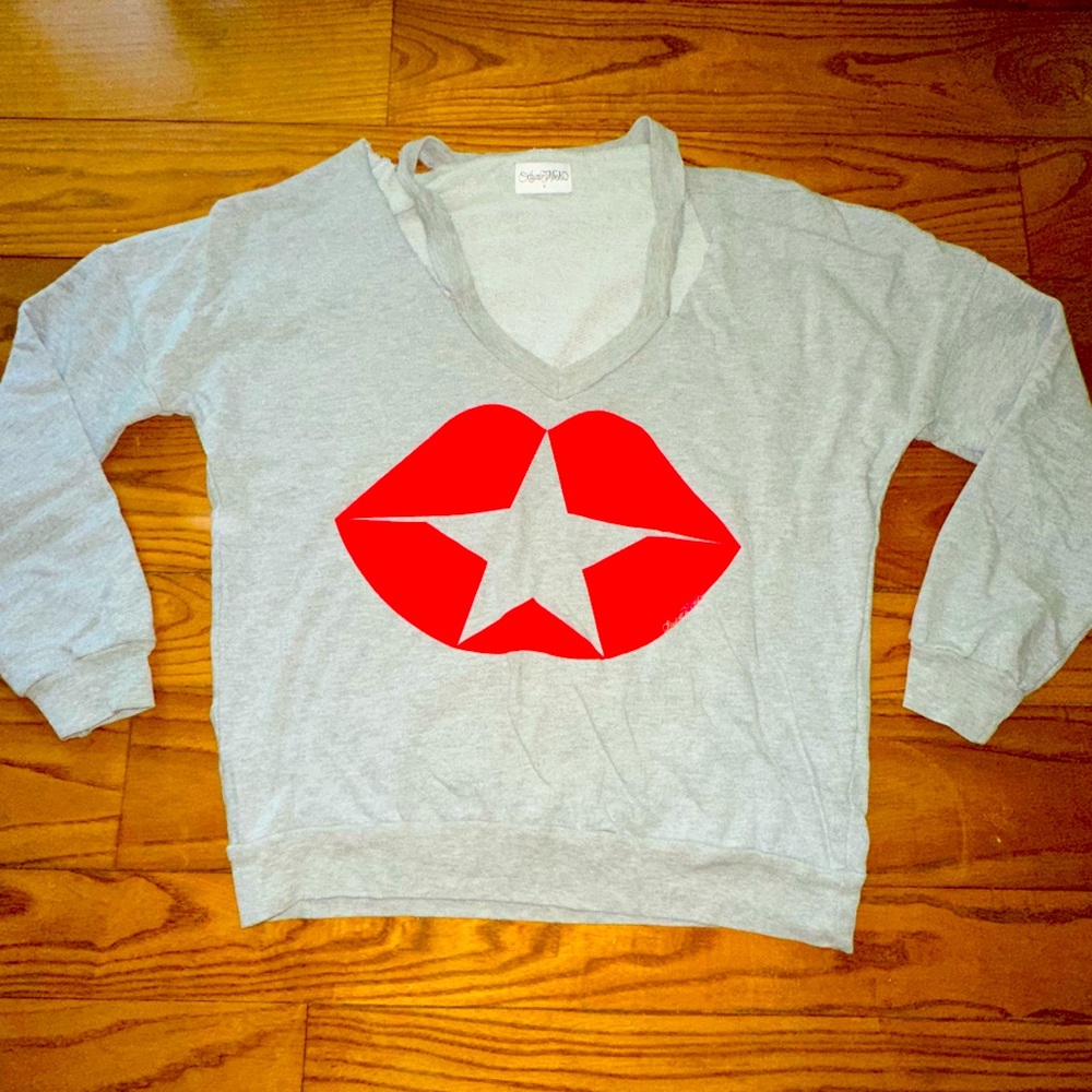 Lauren Moshi Oversized Cutout V neck pullover Sweatshirt size s